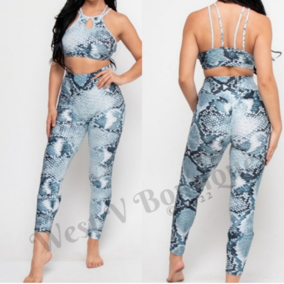 Snake Print Honeycomb Scrunch Butt Legging Set | XL | Tummy Control Activewear - Picture 2 of 3